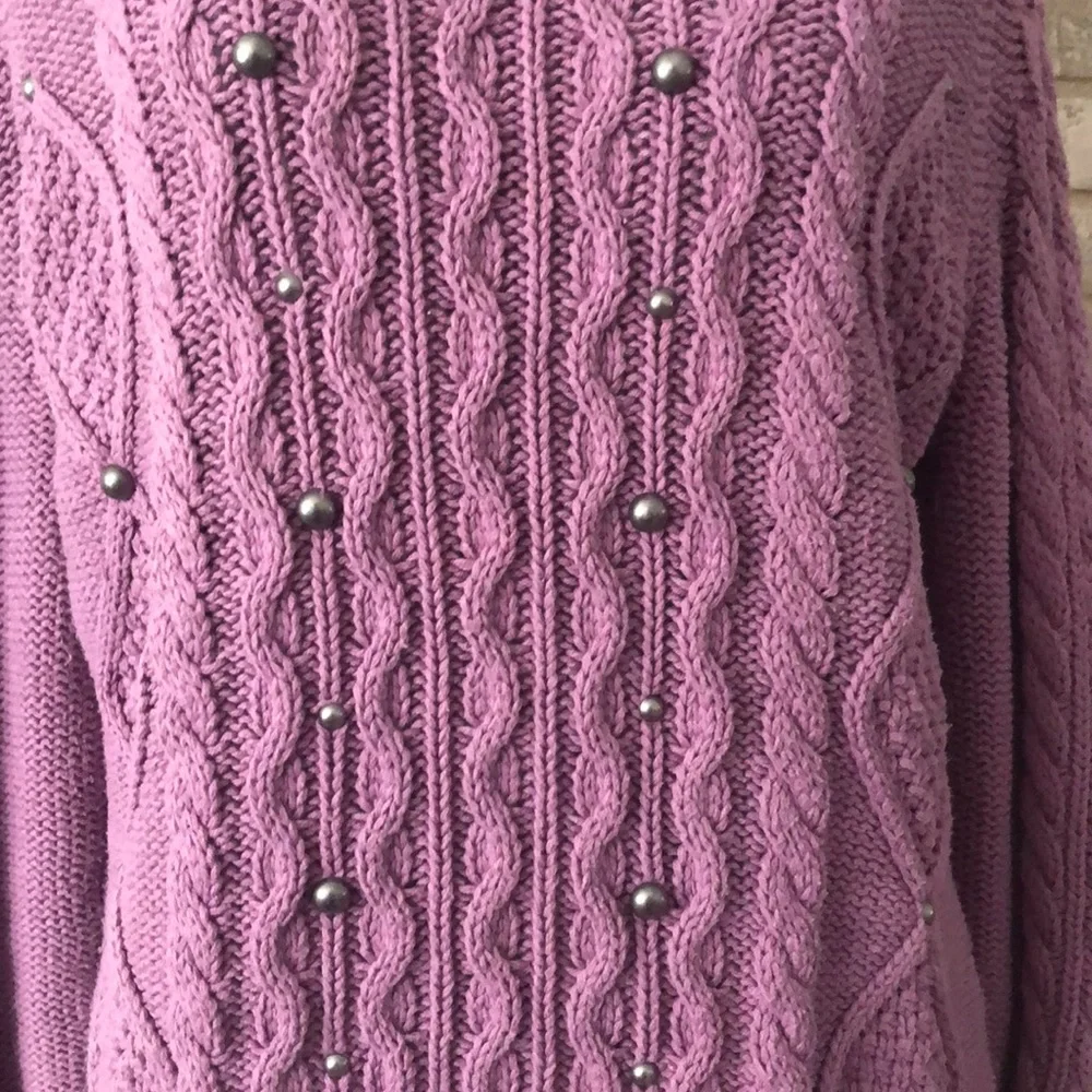 Relativity Lavender Cable Knot Chunky Studded Sweater size Large